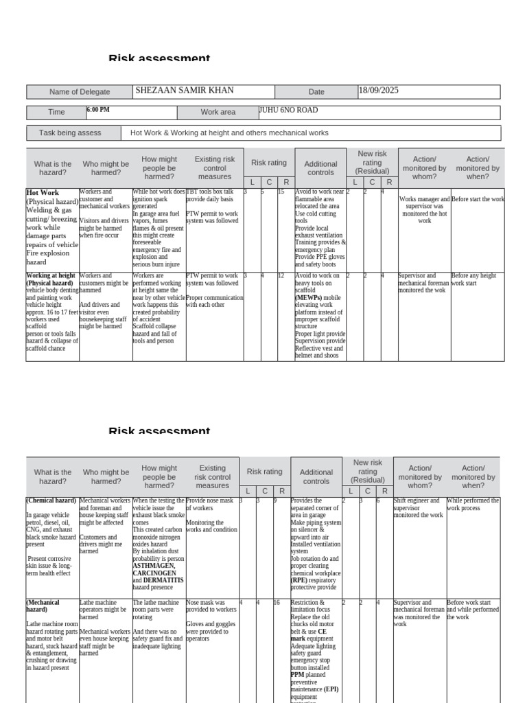 Comprehensive Risk Assessment Report | PDF | Exhaust Gas | Hazards