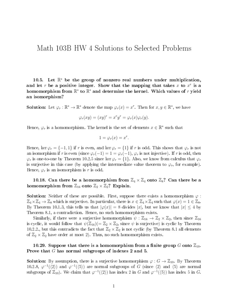 Some Problems On Homomorphism | PDF | Index Of A Subgroup | Group ...