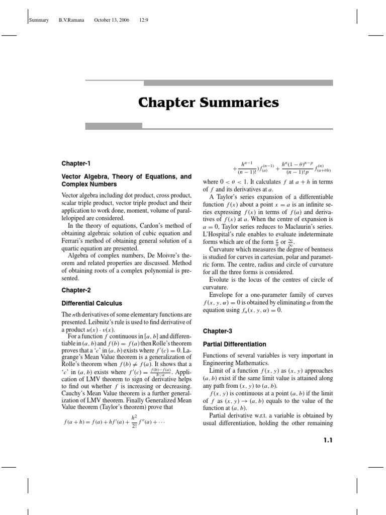 Chapter Summaries: Chapter-1 Vector Algebra, Theory of Equations, and ...