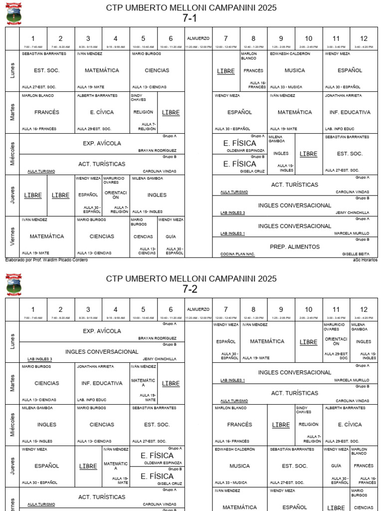 Horarios de Clases CTP 2025 | PDF | Idiomas del Reino Unido