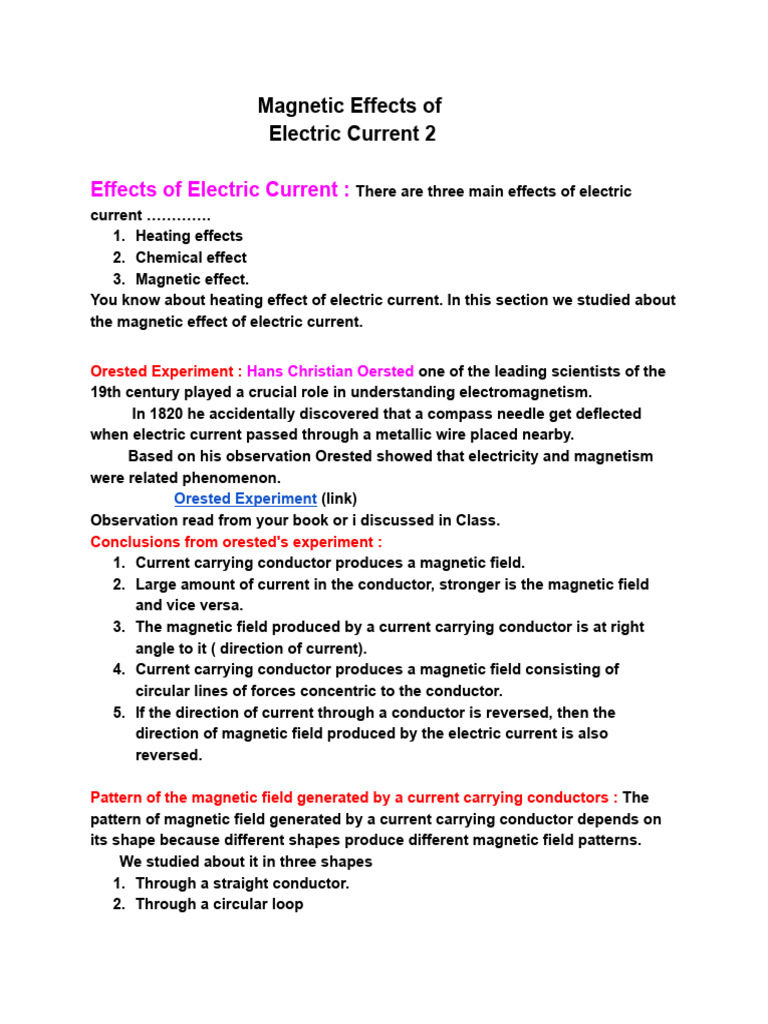 Magnetic Effects of Electric Current | PDF | Magnetism | Magnetic Field