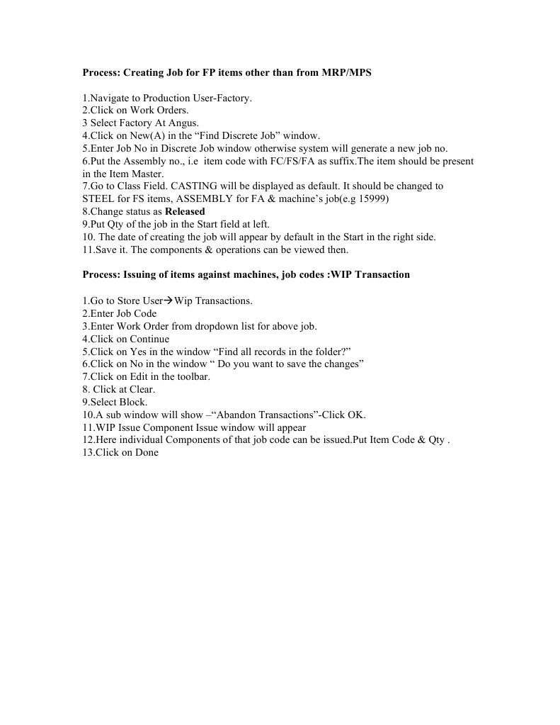 Creating Jobs for FP Items Process | PDF