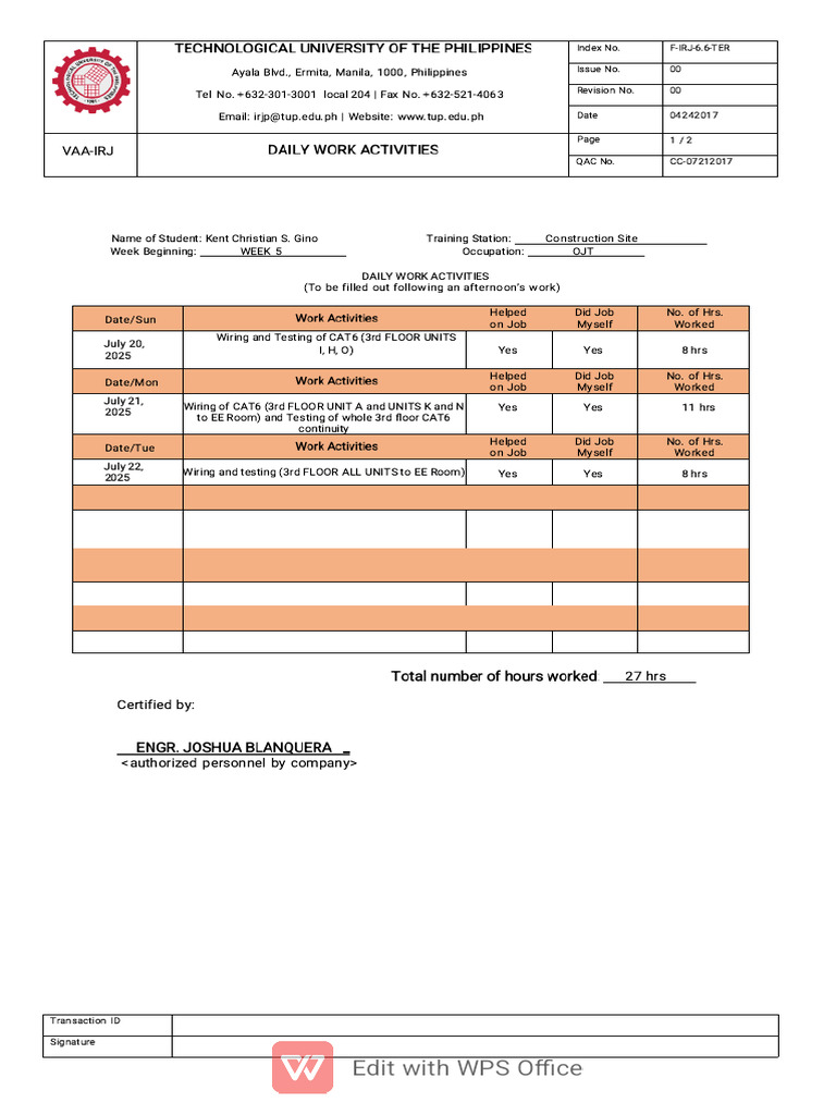GINO Daily Work Acts Week 5 | PDF
