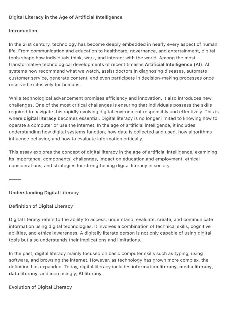 Digital Literacy and AI: Essential Skills | PDF | Artificial ...
