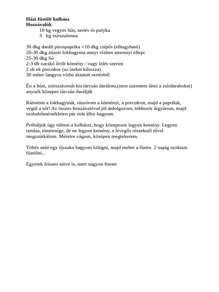 Házi Füstölt Kolbász | PDF