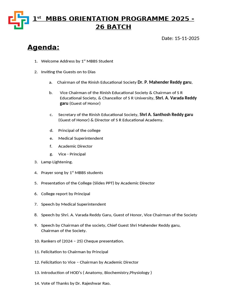 1st MBBS Orientation Program 2025 | PDF