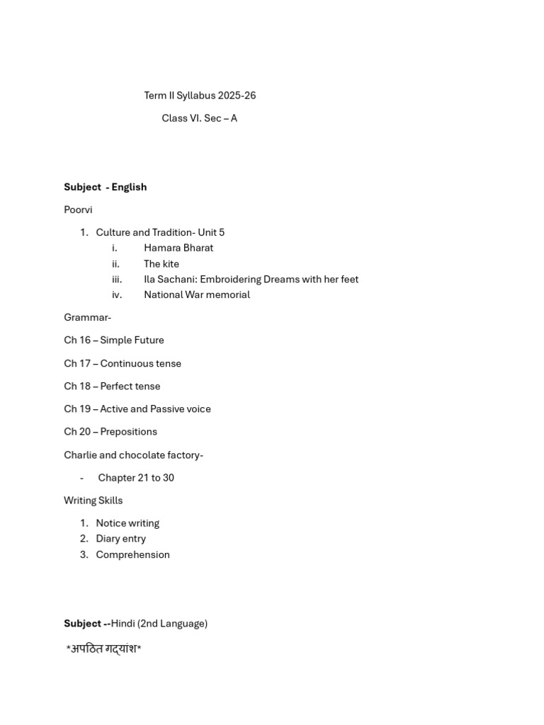 Class VI Term II Syllabus 2025-26 | PDF