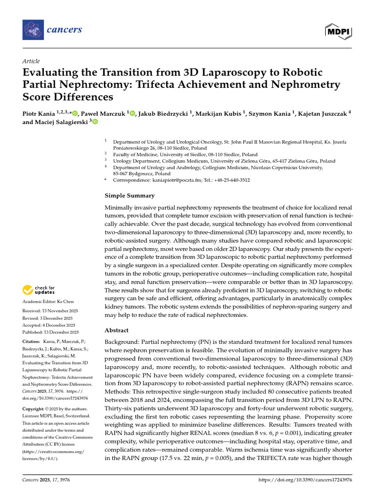 Kania 2025 - Evaluating The Transition From 3D Laparoscopy To Robotic ...