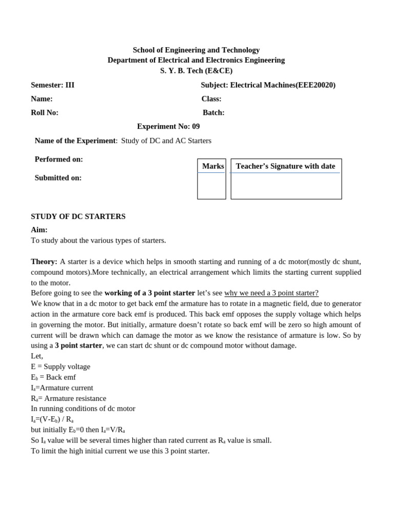 DC and AC Starters Study Guide | PDF | Electric Motor | Inductor