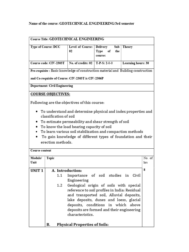 Geotechnical Engineering Course Overview | PDF | Soil | Continuum Mechanics