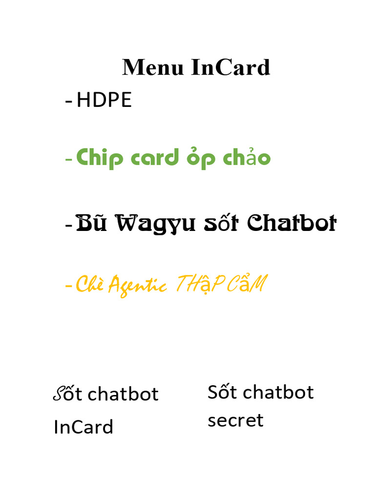 Menu InCard | PDF