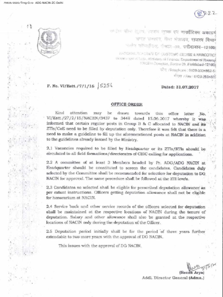 Instruction On Deputation by HQ 2017 | PDF