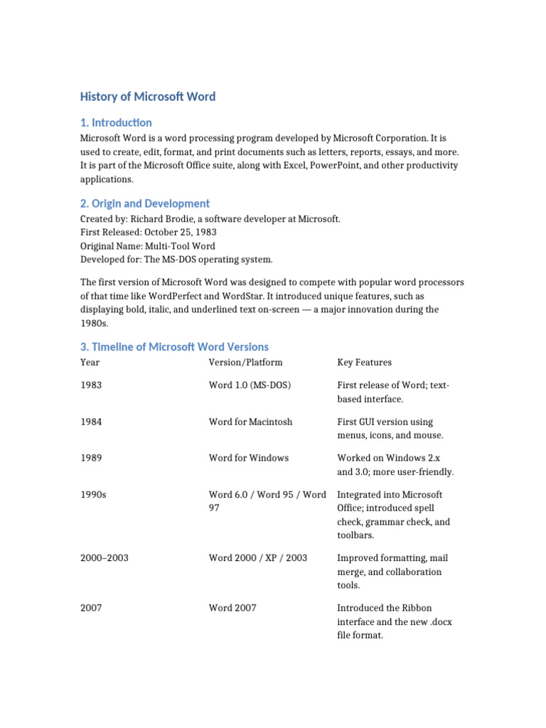 Evolution of Microsoft Word History | PDF | Microsoft Word | Software