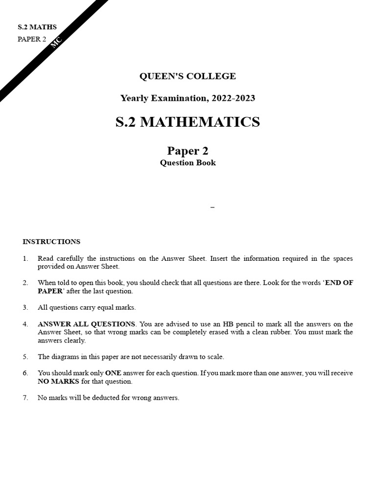 S.2 Mathematics Yearly Exam 2022-2023 | PDF | Mathematics | Euclidean ...