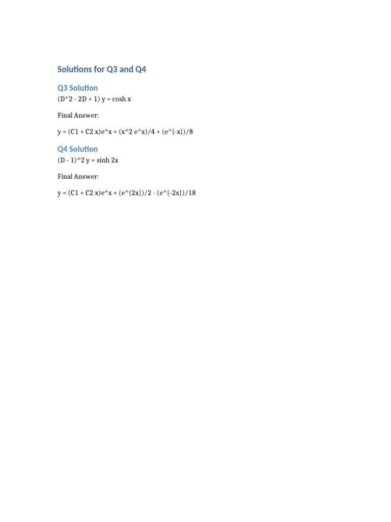 Q3 & Q4 Differential Equation Solutions | PDF