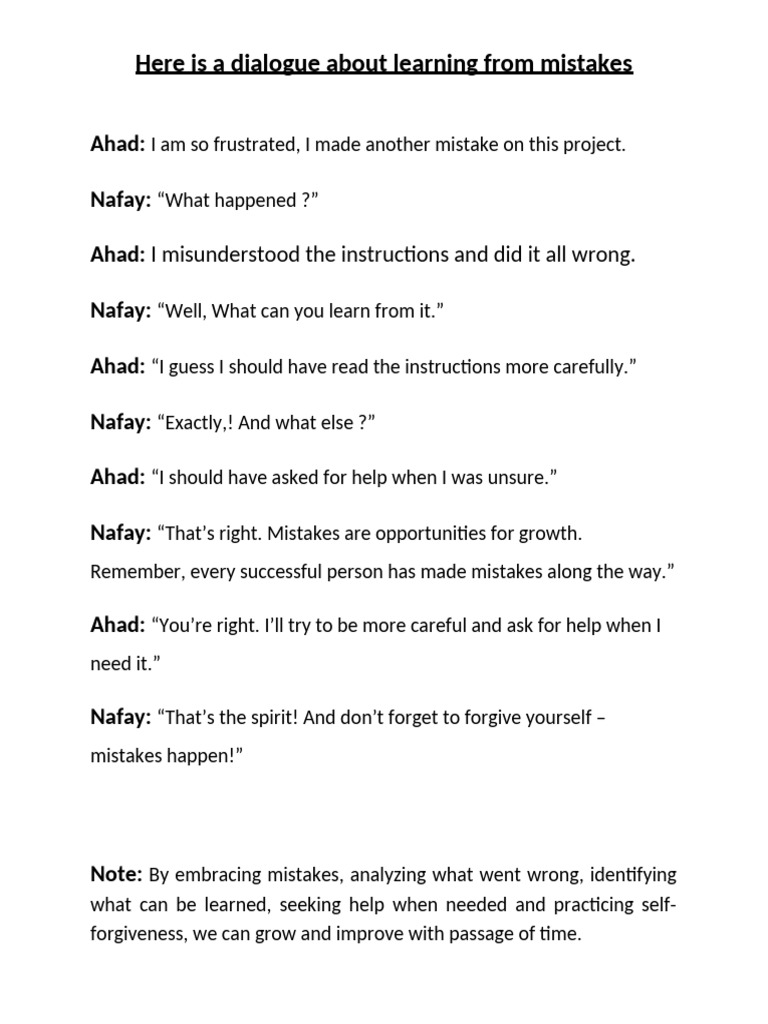 Here Is A Dialogue About Learning From Mistakes | PDF