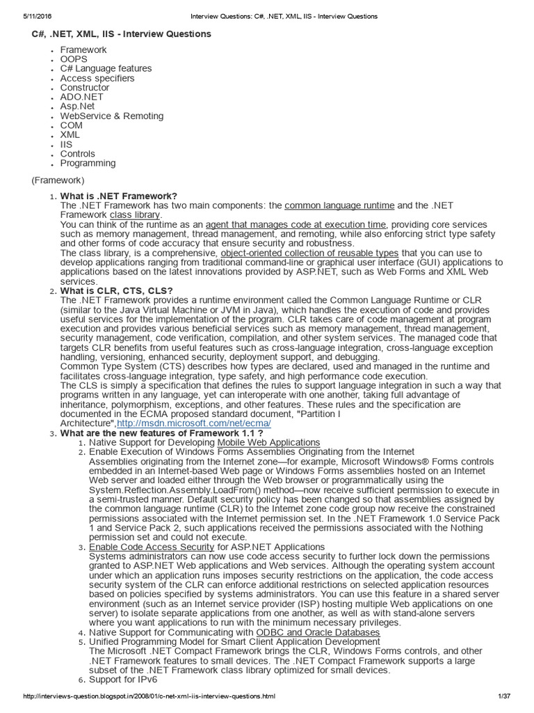 Interview Questions - C# | PDF | Active Directory | C Sharp ...