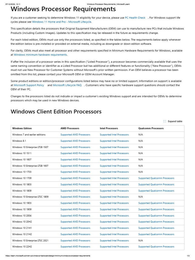 Windows Processor Requirements Guide | PDF | Intel | Software