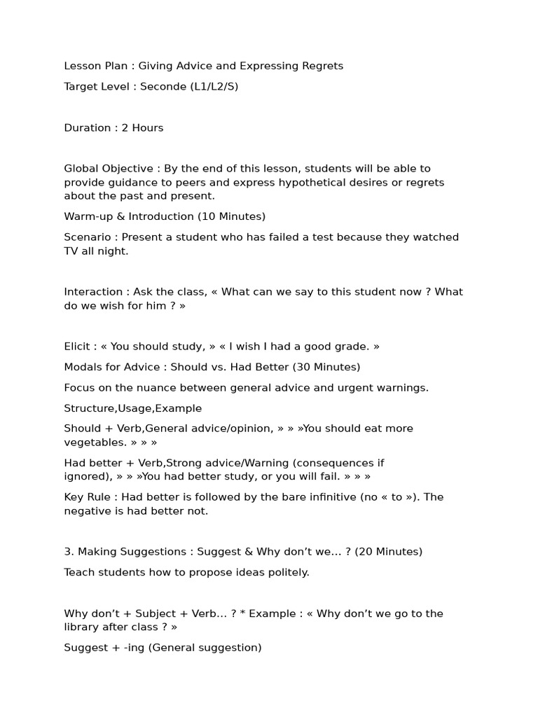 Lesson Plan Wish Advice.... Second L | PDF