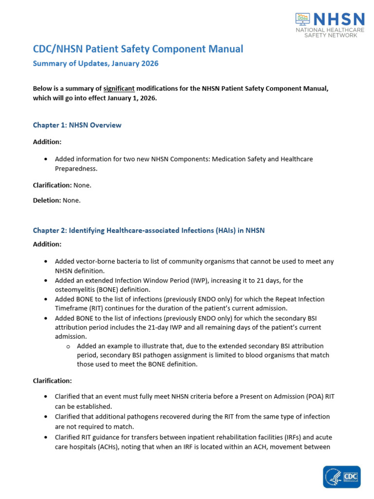NHSN Patient Safety Manual Updates 2026 | PDF | Infection | Urinary ...