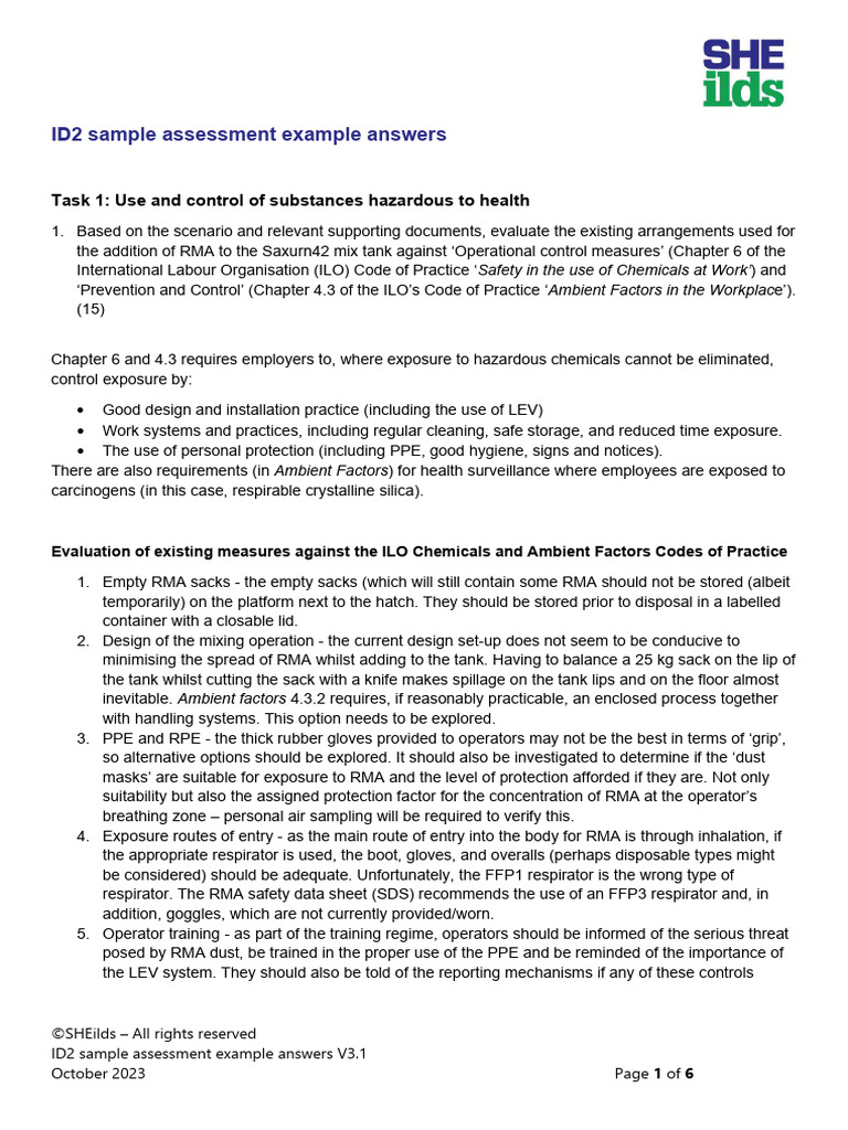 ID2 Hazardous Substance Assessment Guide | PDF | Personal Protective ...