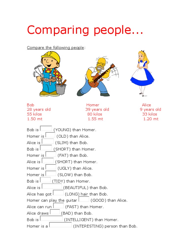 Comparing People: Exercises and Worksheets | PDF