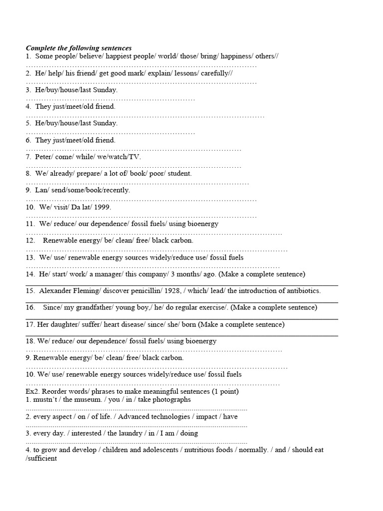 Sentence Completion and Reordering Exercises | PDF