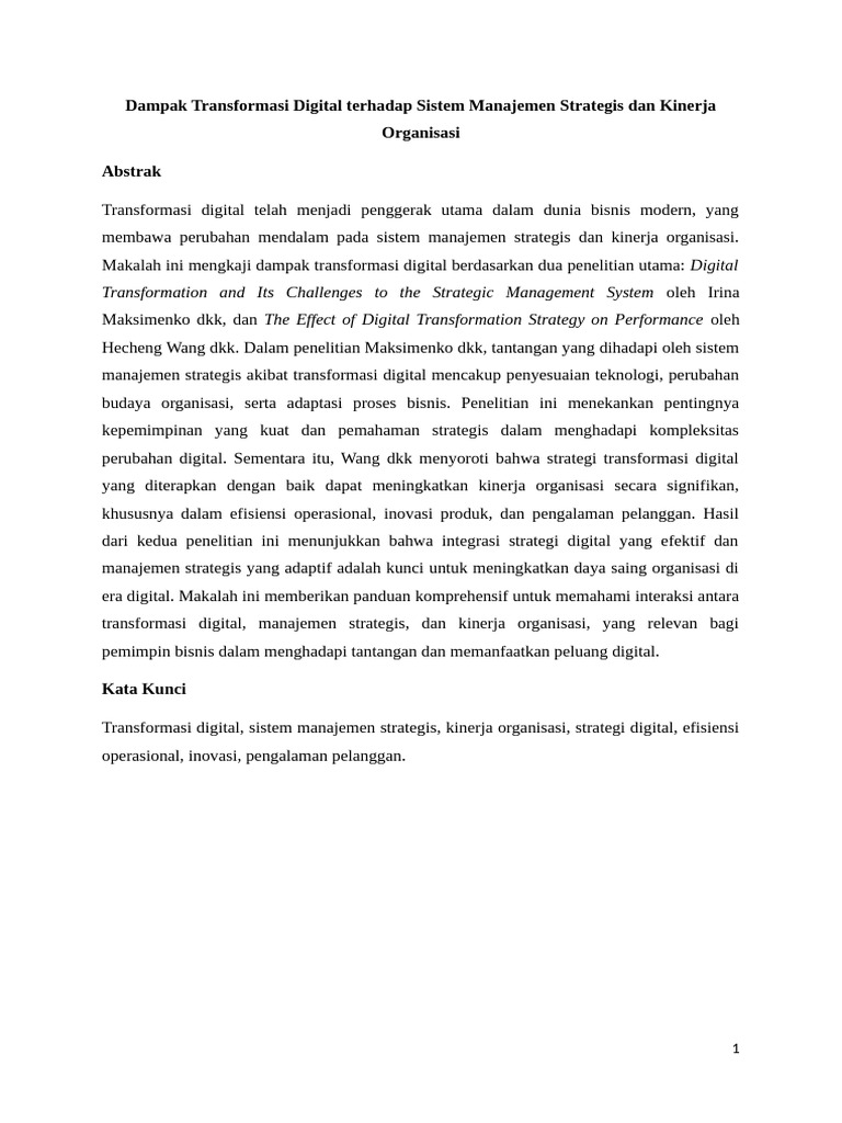 Dampak Transformasi Digital pada Kinerja Organisasi | PDF