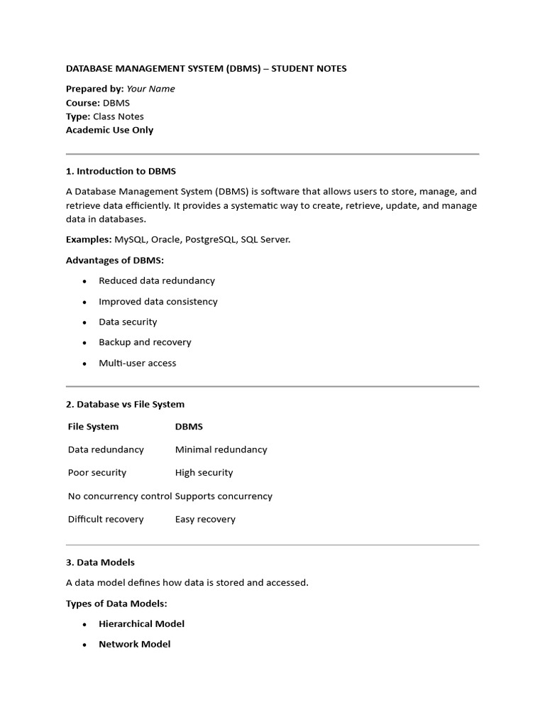 DBMS Student Notes: Key Concepts Explained | PDF | Databases ...