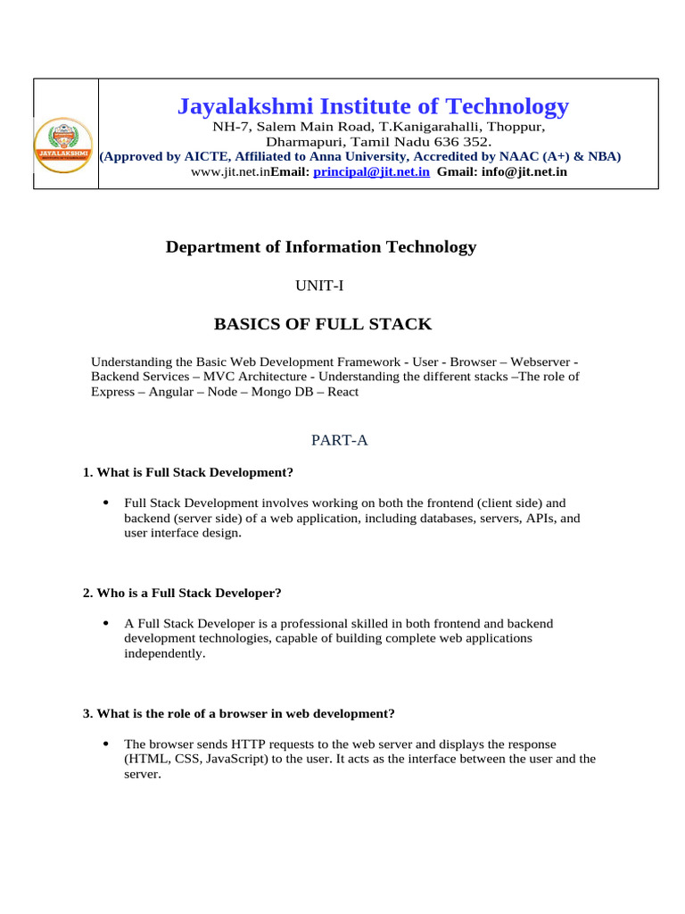 Full Stack Development Basics Guide | PDF | Model–View–Controller | No Sql