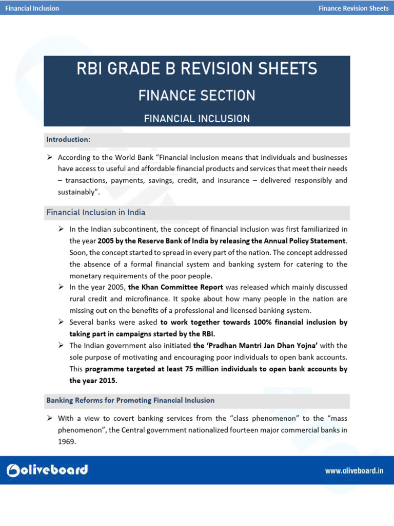 Financial Inclusion Strategies in India | PDF | Financial Inclusion | Banks