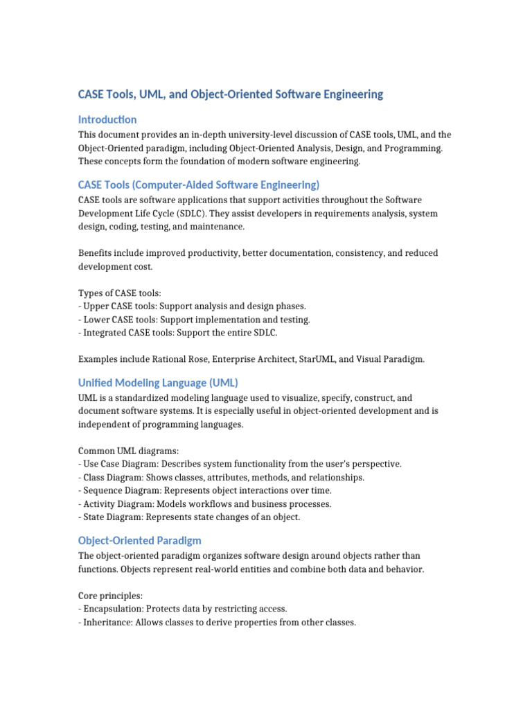 CASE Tools and UML in Software Engineering | PDF | Object Oriented ...