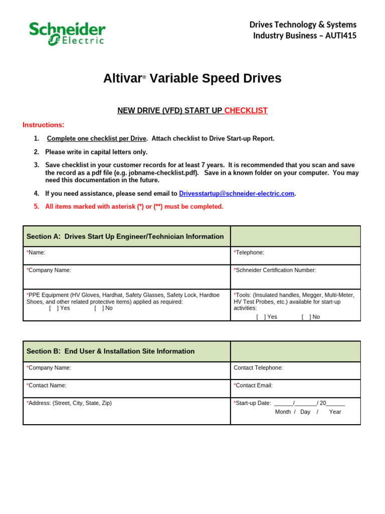 New VFD Drive Start-Up Checklist | PDF | Electrical Wiring | Electric Motor