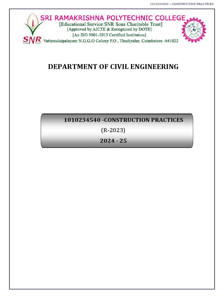 Construction Practices for Civil Engineering | PDF | Masonry
