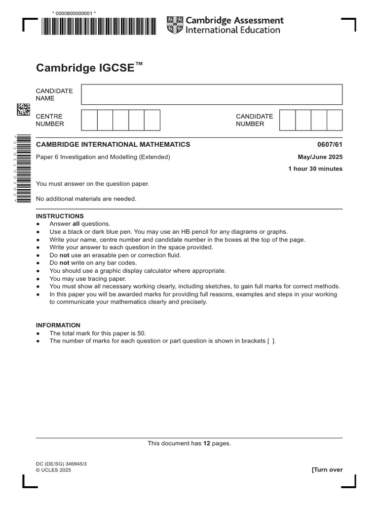 Cambridge IGCSE Mathematics Paper 6 | PDF | Mathematics