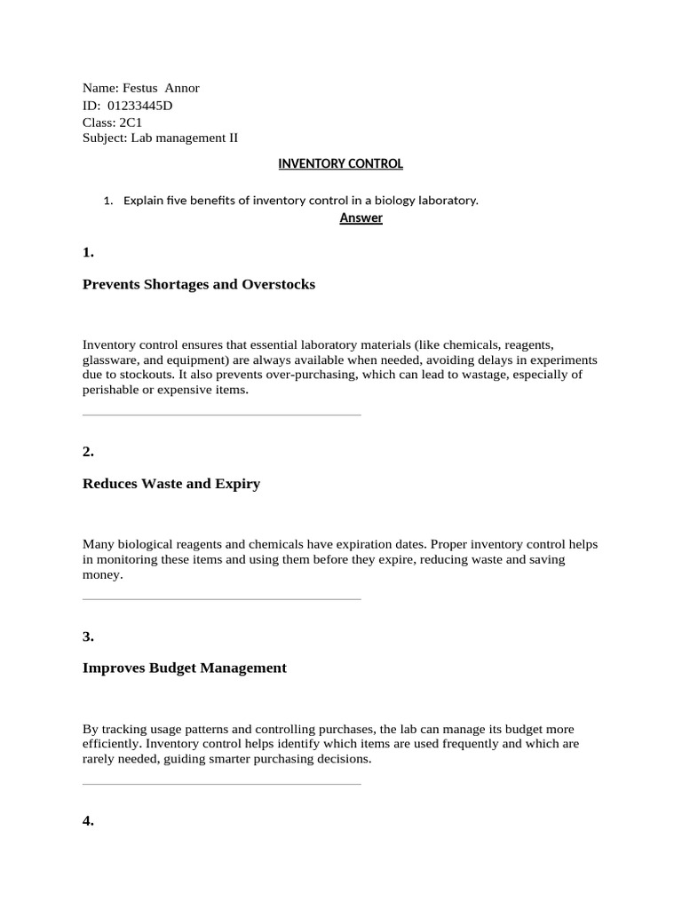 Inventory control assignment | PDF | Laboratories | Microscope