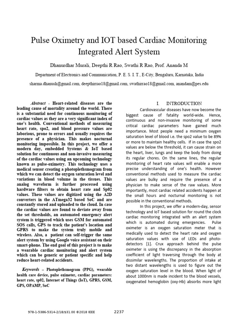 [2018] Pulse Oximetry and IOT Based Cardiac Monitoring | PDF ...