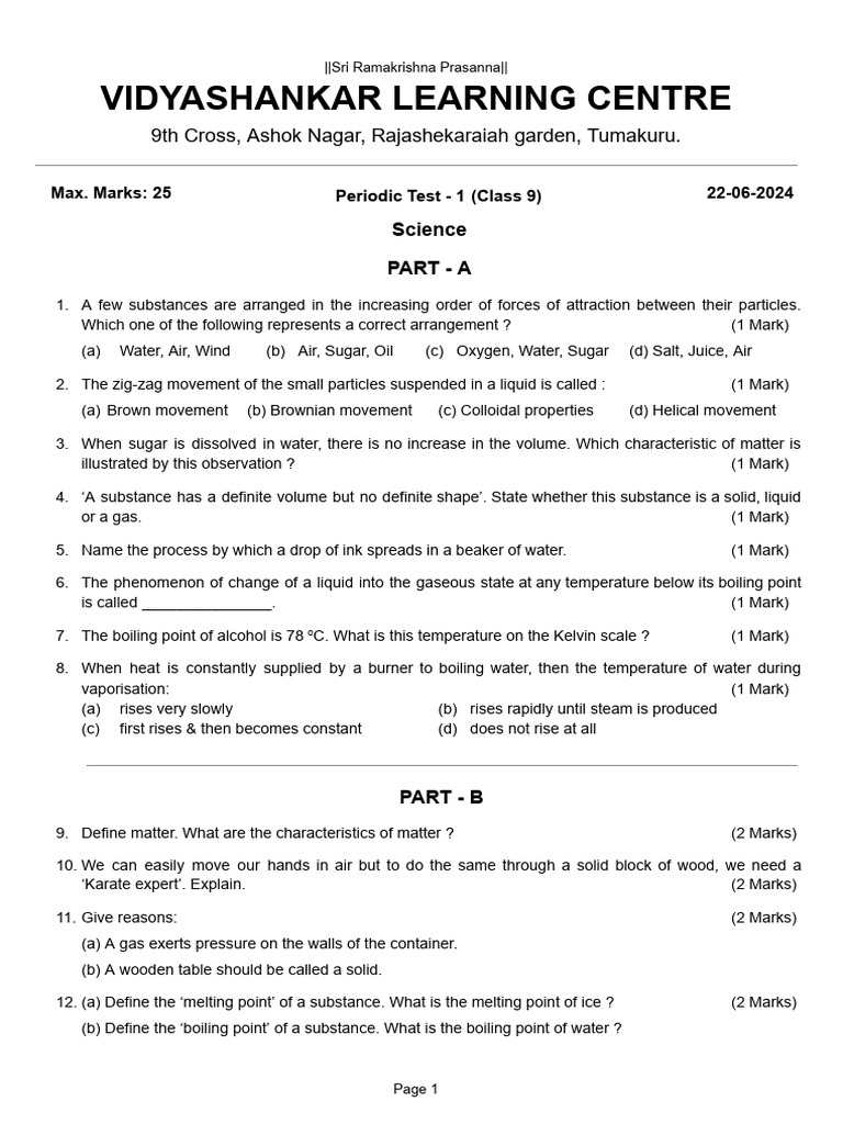 2024 06 22 Science Periodic Test 1 | PDF | Water | Scientific Phenomena