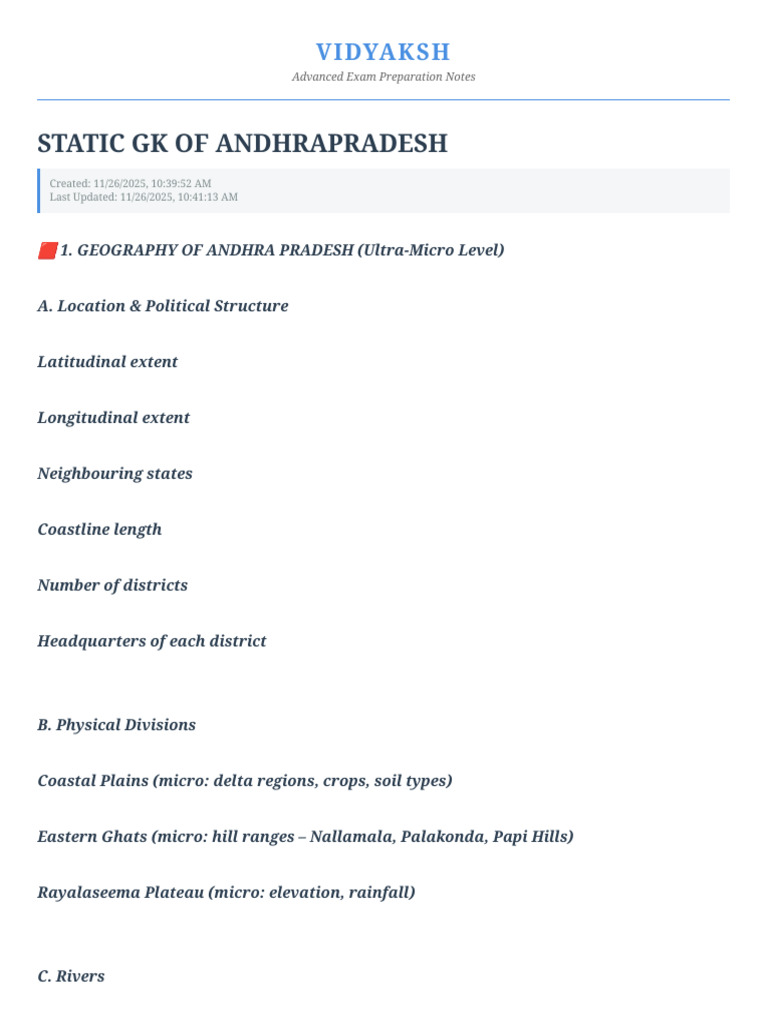 Andhra Pradesh Static GK Notes | PDF