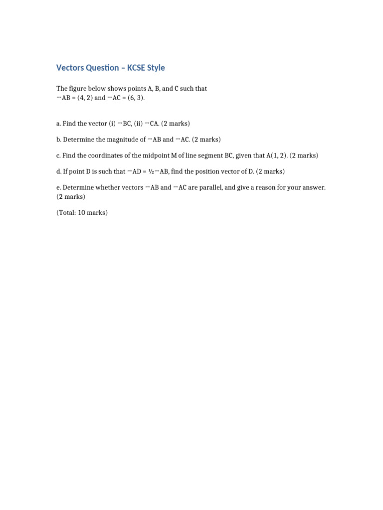 KCSE Vectors Question | PDF