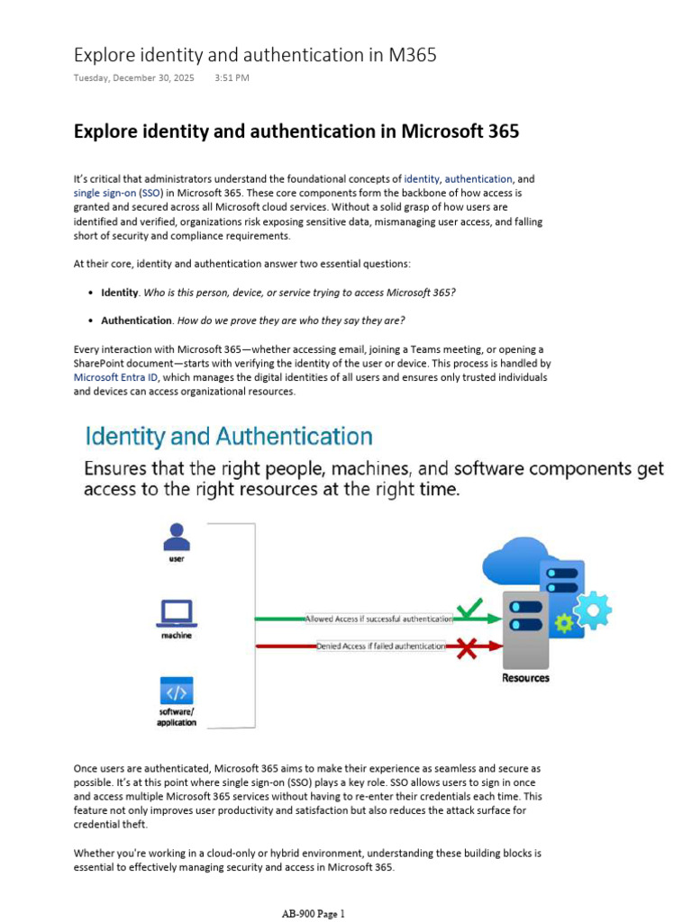 Identity and Authentication in M365 | PDF | Password | Authentication