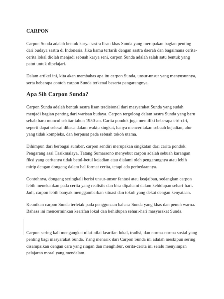 Mengenal Carpon Sunda: Sastra Lisan Khas | PDF