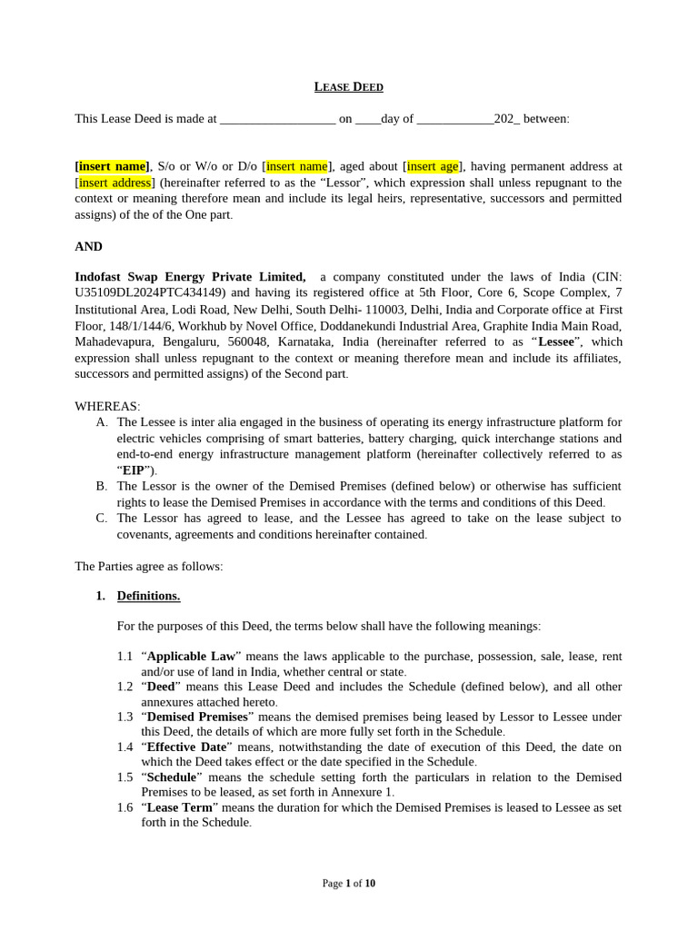 Lease Deed for Commercial Property | PDF | Lease | Indemnity