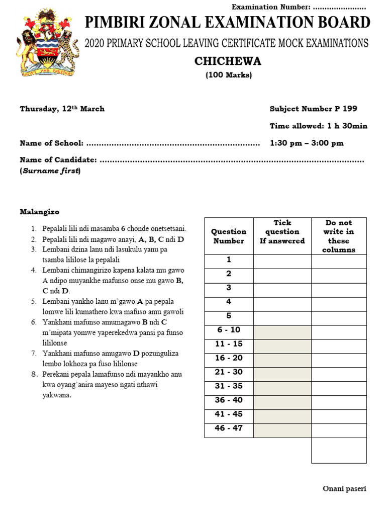 Chichewa Examination Paper Guide | PDF