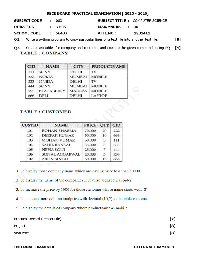 SSCE Computer Science Practical Exam 2025 | PDF | Software Engineering ...