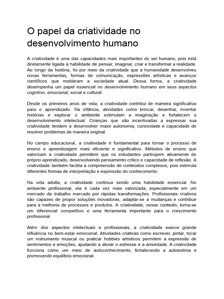 Criatividade e Desenvolvimento Humano | PDF | Criatividade | Aprendizado