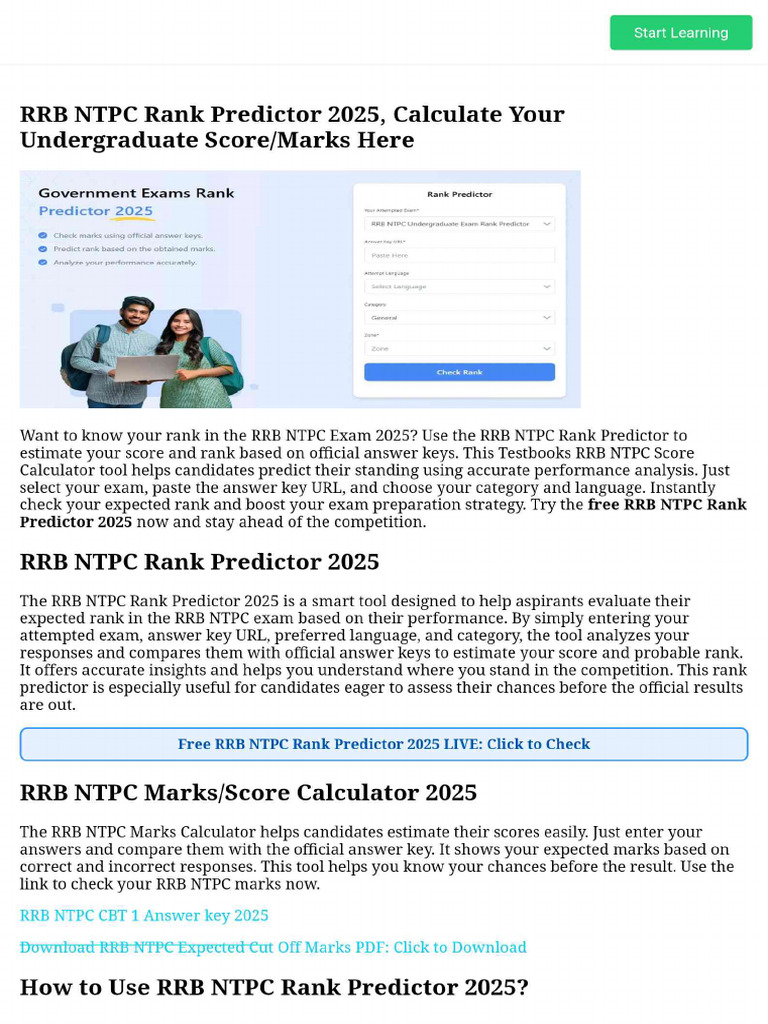 RRB NTPC Rank Predictor 2025, Calculate Your Undergraduate Score ...