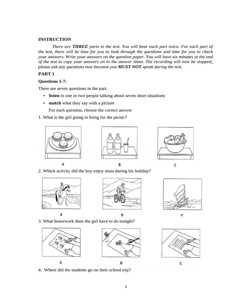 Listening Test Instructions and Questions | PDF