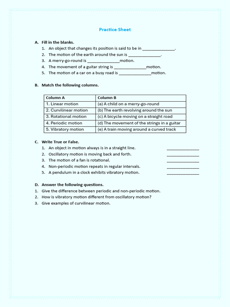 Types of Motion Practice Sheet | PDF