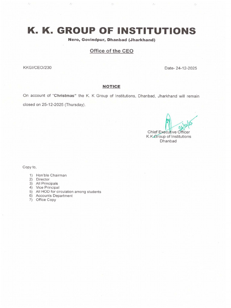 Holiday Notice | PDF